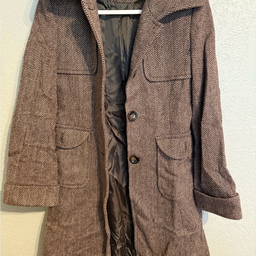 Jones New York Brown Herringbone Long Coat Jacket Womens Size 6